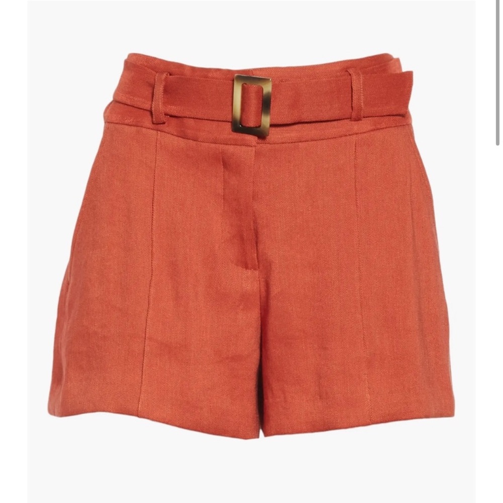 Veronica Beard Makayla Red Belted Linen Shorts